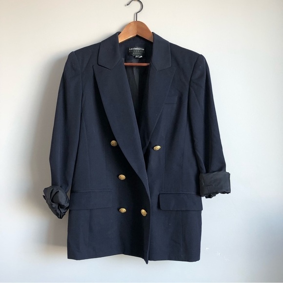 Vintage Jackets & Blazers - VINTAGE wool blazer jacket double breasted military Liz Claiborne